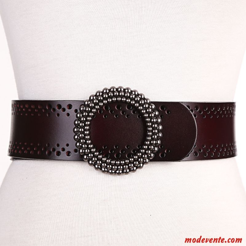 Ceinture Femme All-match Été Décoration Cuir Véritable Cuir De Vache Mode Noir Vert