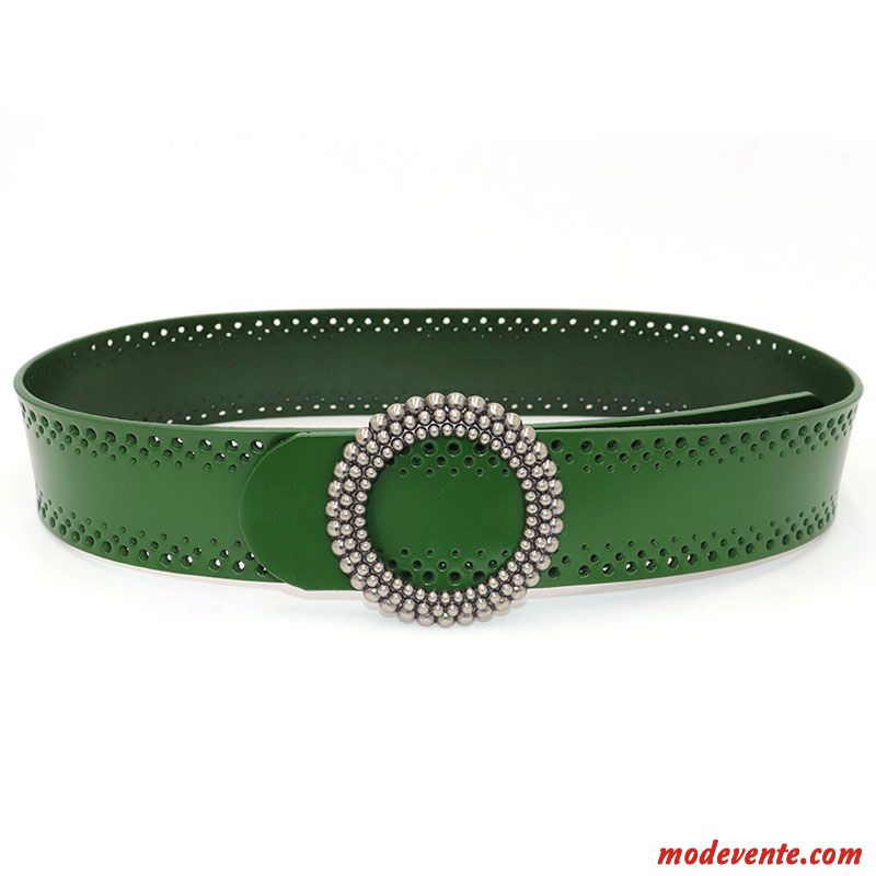 Ceinture Femme All-match Été Décoration Cuir Véritable Cuir De Vache Mode Noir Vert