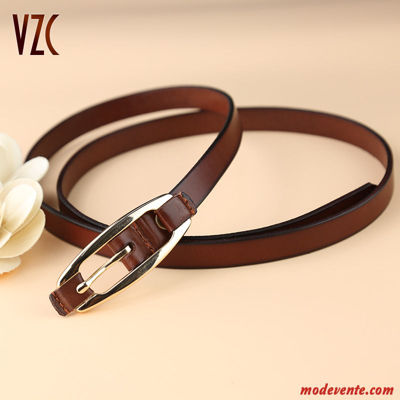 Ceinture Femme Bien Couche De Tête Boucle Cuir Véritable Cuir De Vache All-match Brun