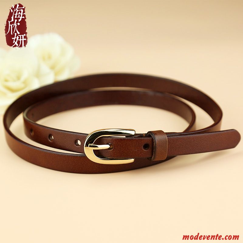 Ceinture Femme Bien Cuir Véritable Boucle Décoration Pure All-match Noir