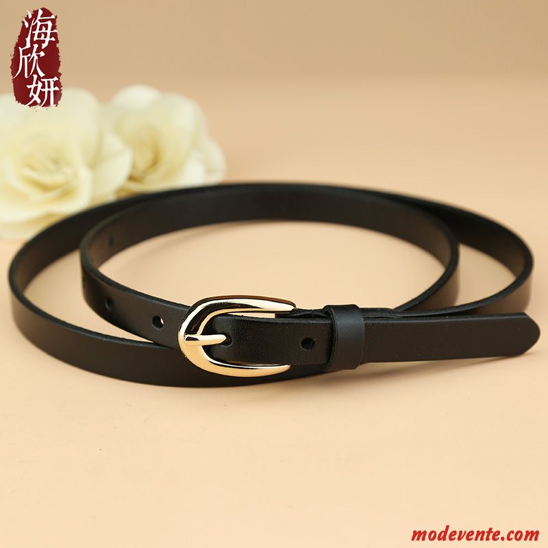 Ceinture Femme Bien Cuir Véritable Boucle Décoration Pure All-match Noir