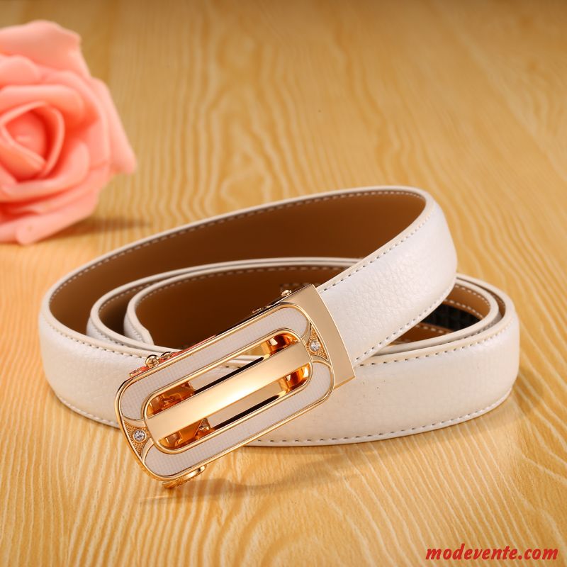 Ceinture Femme Boucle Automatique Bien Mode Cuir Véritable All-match Étudiant Blanc Noir