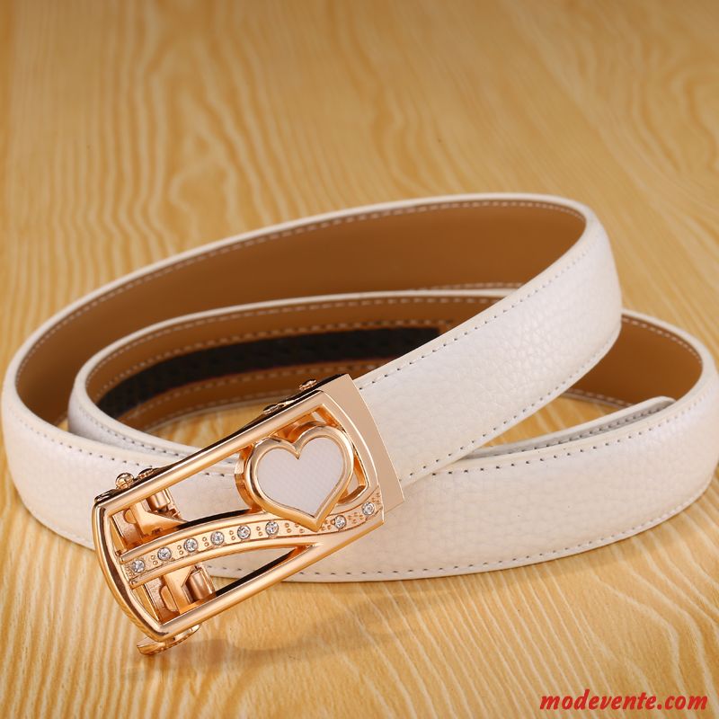 Ceinture Femme Boucle Automatique Bien Mode Cuir Véritable All-match Étudiant Blanc Noir