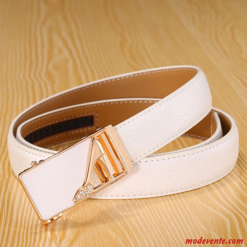 Ceinture Femme Boucle Automatique Bien Mode Cuir Véritable All-match Étudiant Blanc Noir