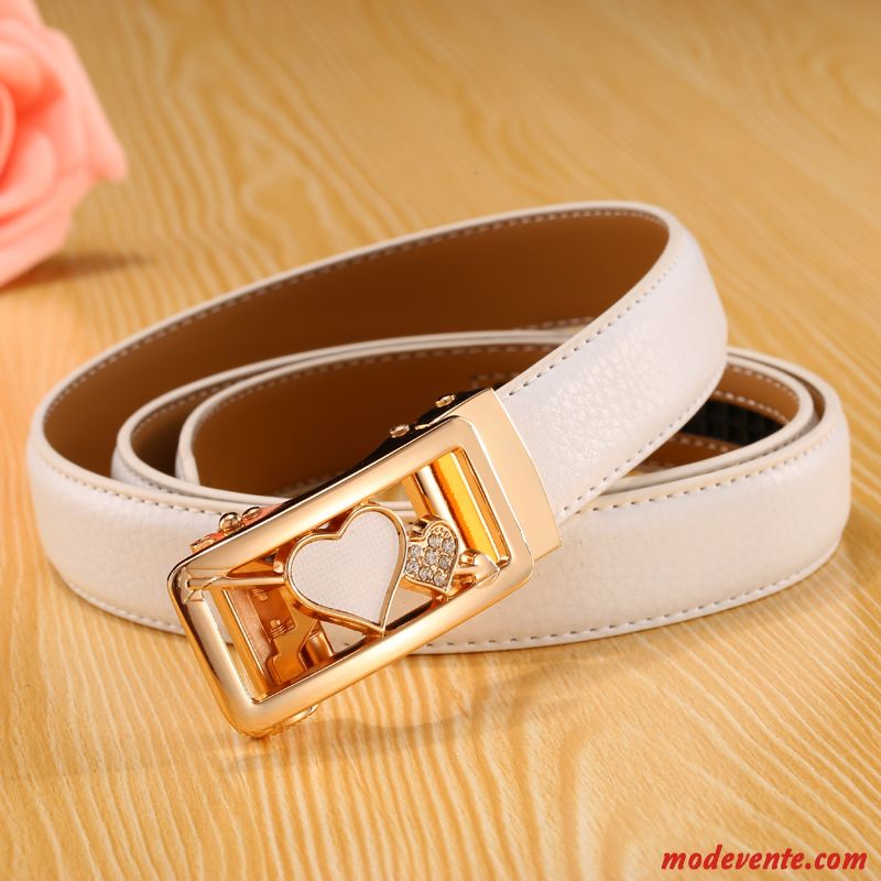 Ceinture Femme Boucle Automatique Bien Mode Cuir Véritable All-match Étudiant Blanc Noir