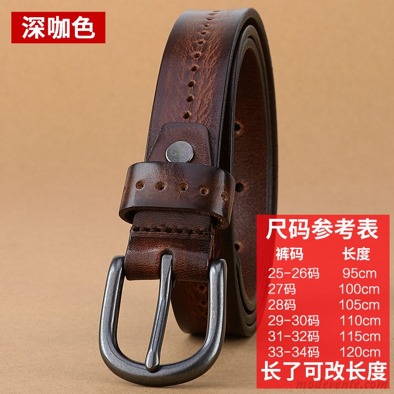 Ceinture Femme Couche De Tête Tendance Jeans Cuir De Vache Le Nouveau Rétro Marron Foncé