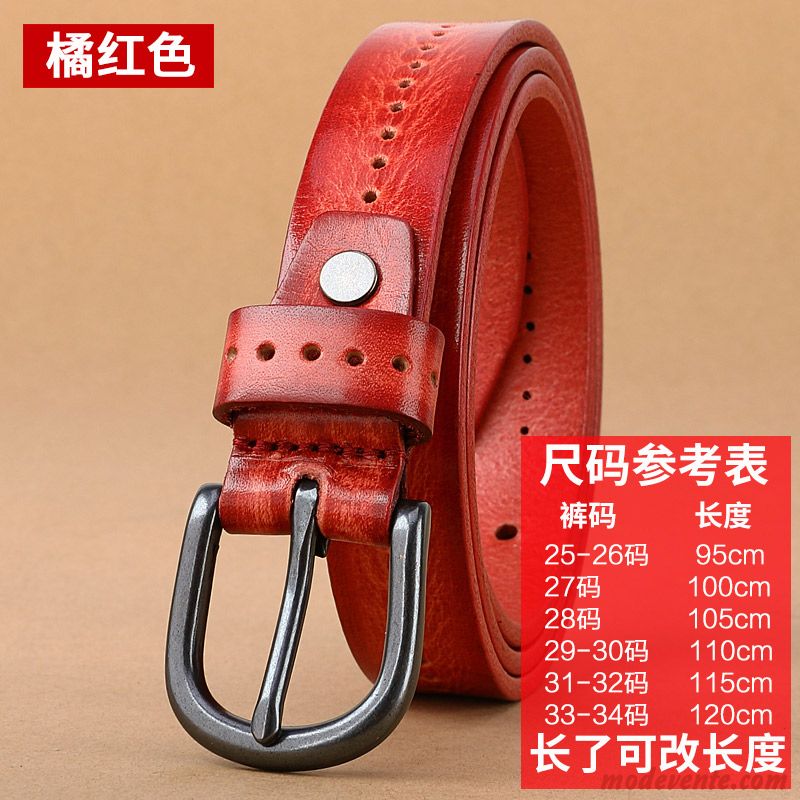 Ceinture Femme Couche De Tête Tendance Jeans Cuir De Vache Le Nouveau Rétro Marron Foncé