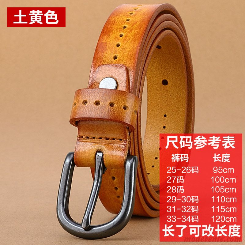 Ceinture Femme Couche De Tête Tendance Jeans Cuir De Vache Le Nouveau Rétro Marron Foncé