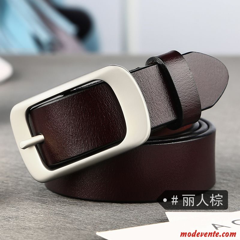 Ceinture Femme Cuir De Vache All-match Tendance Cuir Véritable Pure Simple Noir