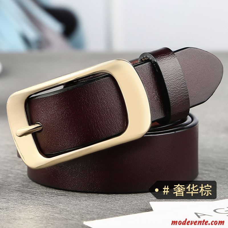 Ceinture Femme Cuir De Vache All-match Tendance Cuir Véritable Pure Simple Noir