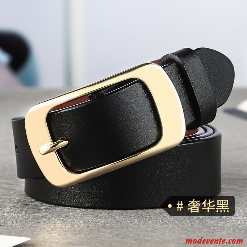 Ceinture Femme Cuir De Vache All-match Tendance Cuir Véritable Pure Simple Noir