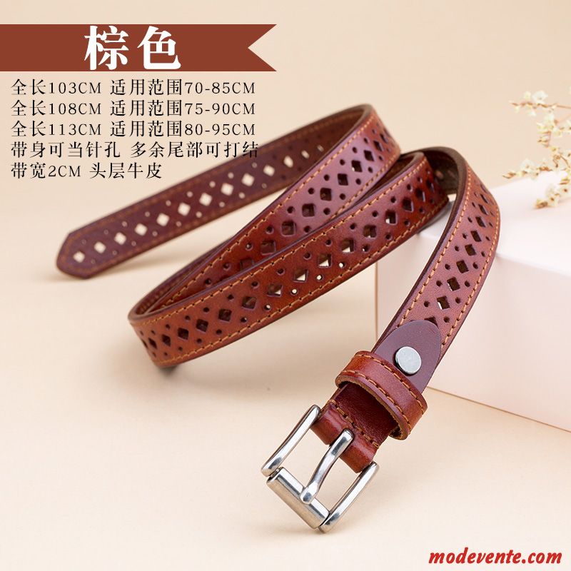 Ceinture Femme Cuir De Vache Couche De Tête Décoration Jeans Printemps Bien Noir Marron