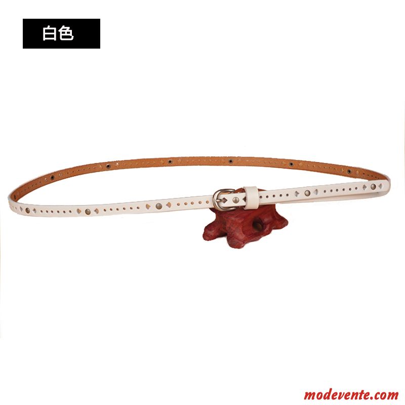 Ceinture Femme Cuir Véritable Simple Cuir De Vache Petit Décoration Bien Noir