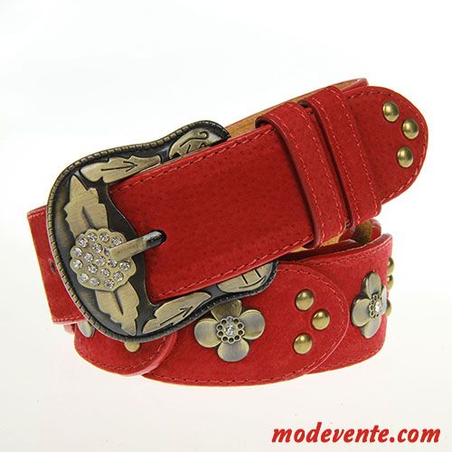 Ceinture Femme Diamant Rétro Décoration Piqûre Loisir Cuir De Vache Jaune Brun