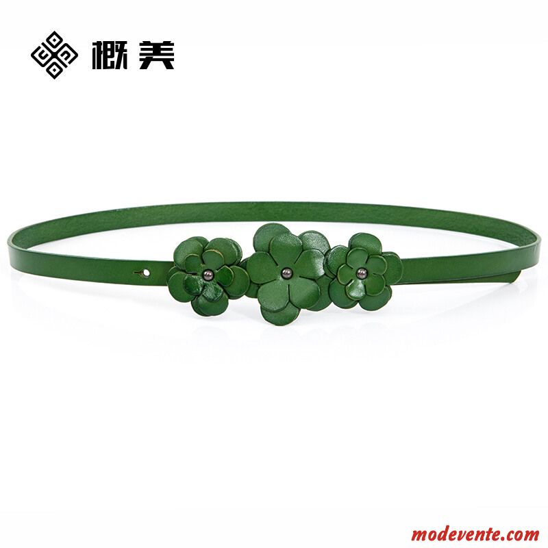 Ceinture Femme Fleurs Loisir Cuir Véritable Cuir De Vache Bien Couche De Tête Noir Vert Jaune