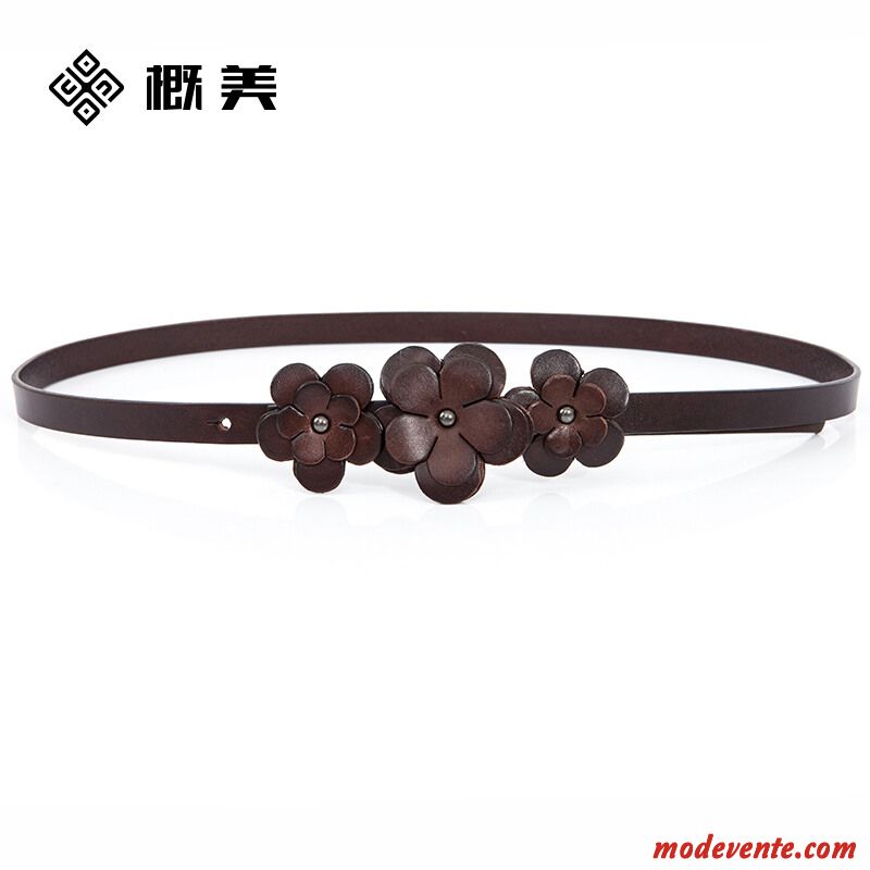 Ceinture Femme Fleurs Loisir Cuir Véritable Cuir De Vache Bien Couche De Tête Noir Vert Jaune