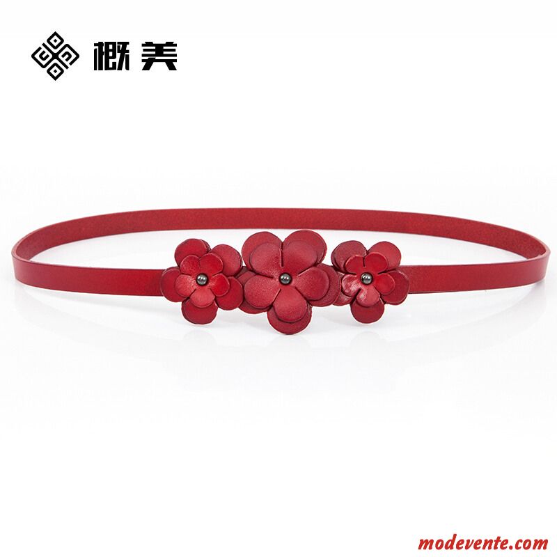 Ceinture Femme Fleurs Loisir Cuir Véritable Cuir De Vache Bien Couche De Tête Noir Vert Jaune