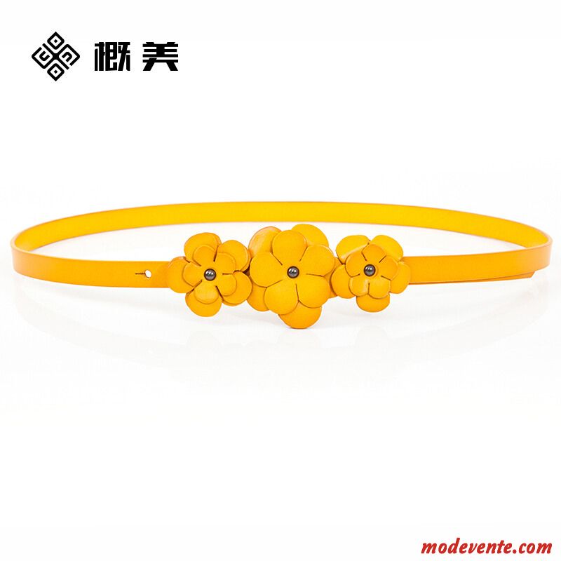 Ceinture Femme Fleurs Loisir Cuir Véritable Cuir De Vache Bien Couche De Tête Noir Vert Jaune