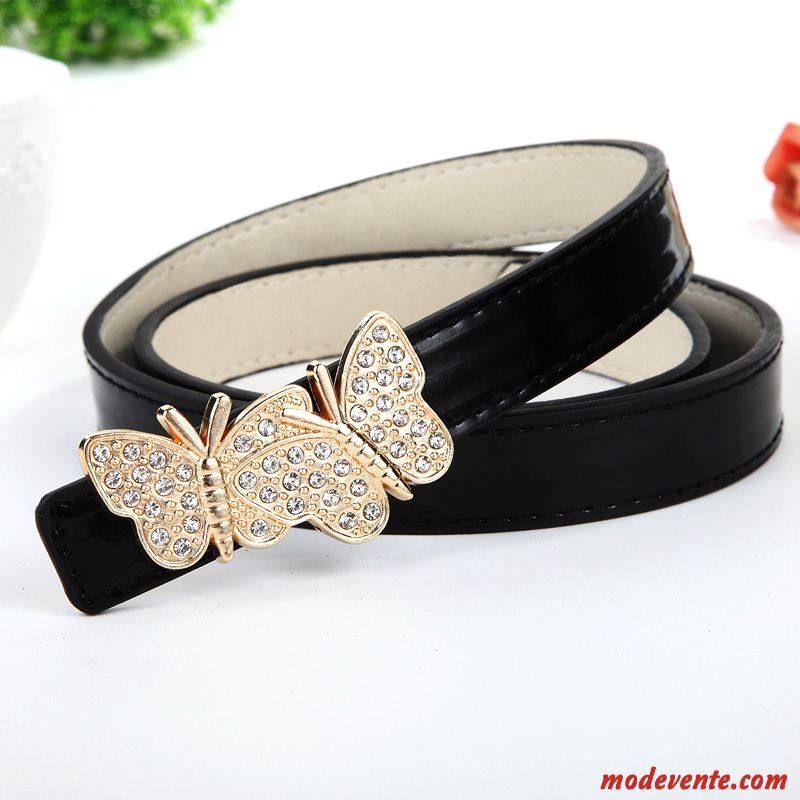 Ceinture Femme Jeans Pierres De Strass Simple Tendance All-match Décoration Noir Jaune