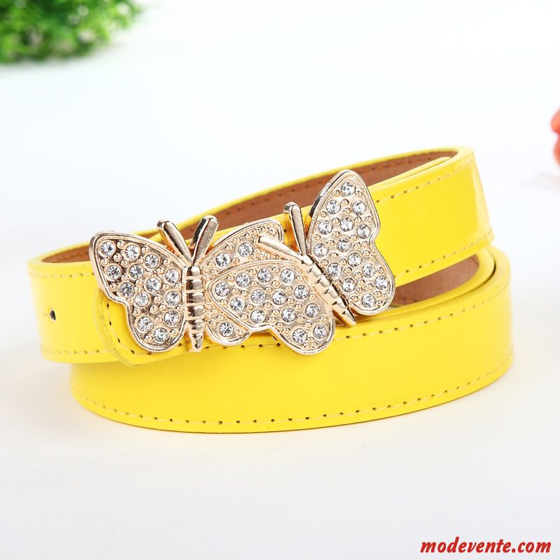 Ceinture Femme Jeans Pierres De Strass Simple Tendance All-match Décoration Noir Jaune