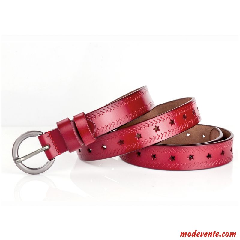 Ceinture Femme Le Nouveau All-match Jeans Cuir Véritable Cuir De Vache Peau Douce Rouge