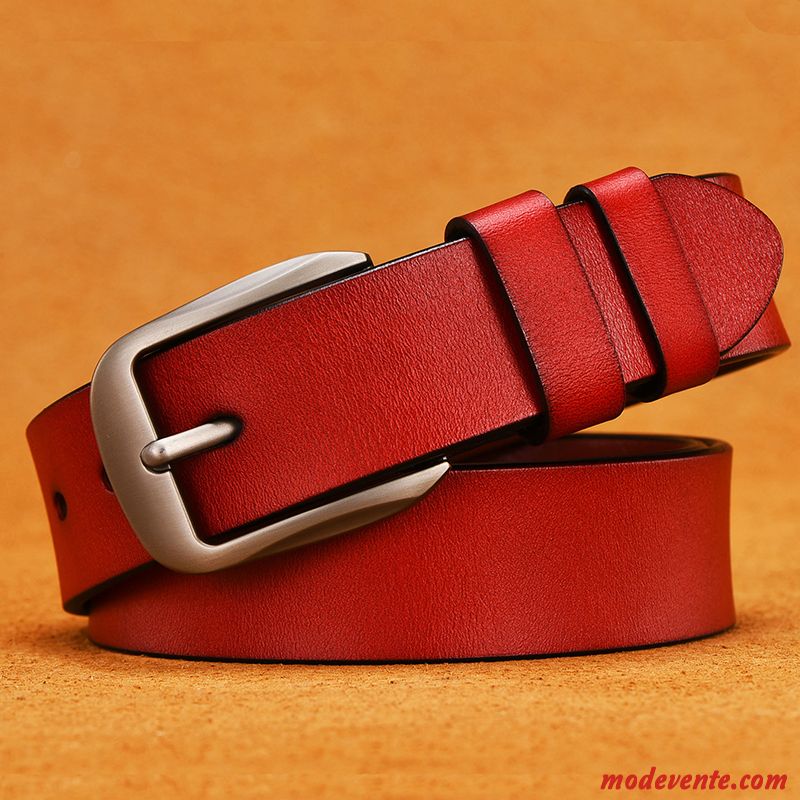 Ceinture Femme Loisir Cuir Véritable All-match Cuir De Vache Pure Simple Rouge