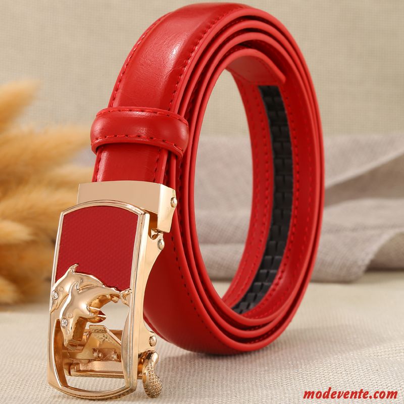 Ceinture Femme Loisir Décoration Boucle Automatique Jeans Général Jeunesse Rouge