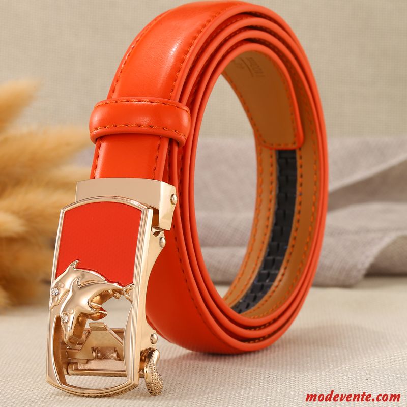 Ceinture Femme Loisir Décoration Boucle Automatique Jeans Général Jeunesse Rouge