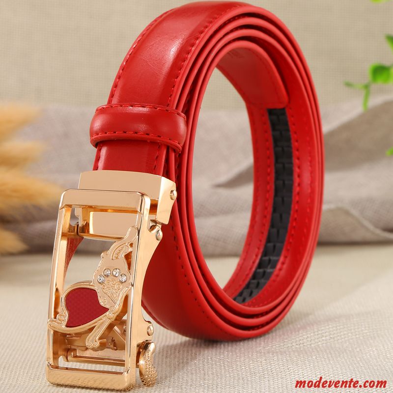 Ceinture Femme Loisir Décoration Boucle Automatique Jeans Général Jeunesse Rouge