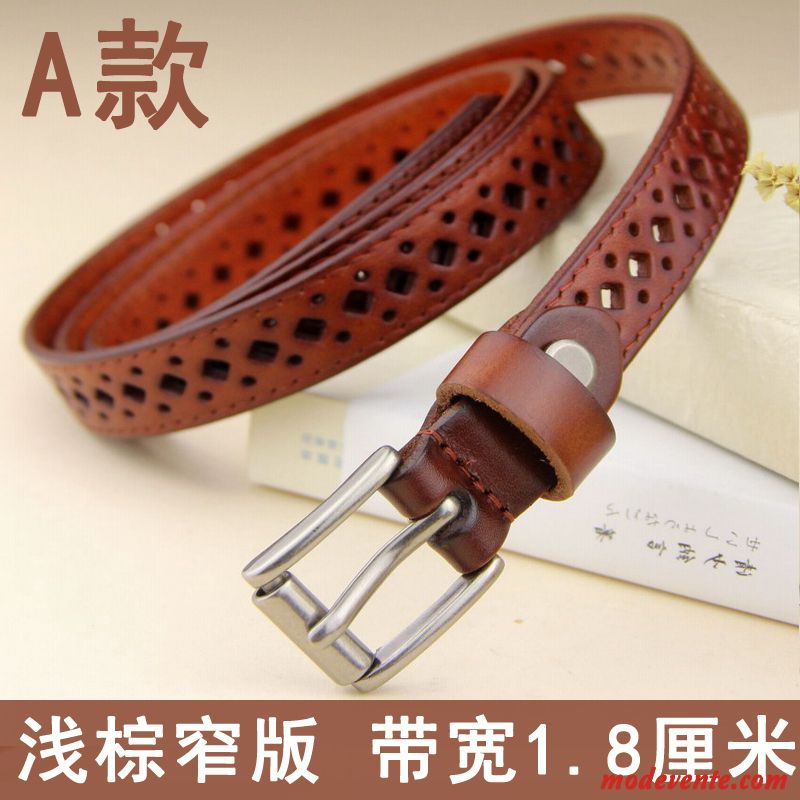 Ceinture Femme Modèles Féminins Bien Loisir All-match Simple Cuir De Vache Brun