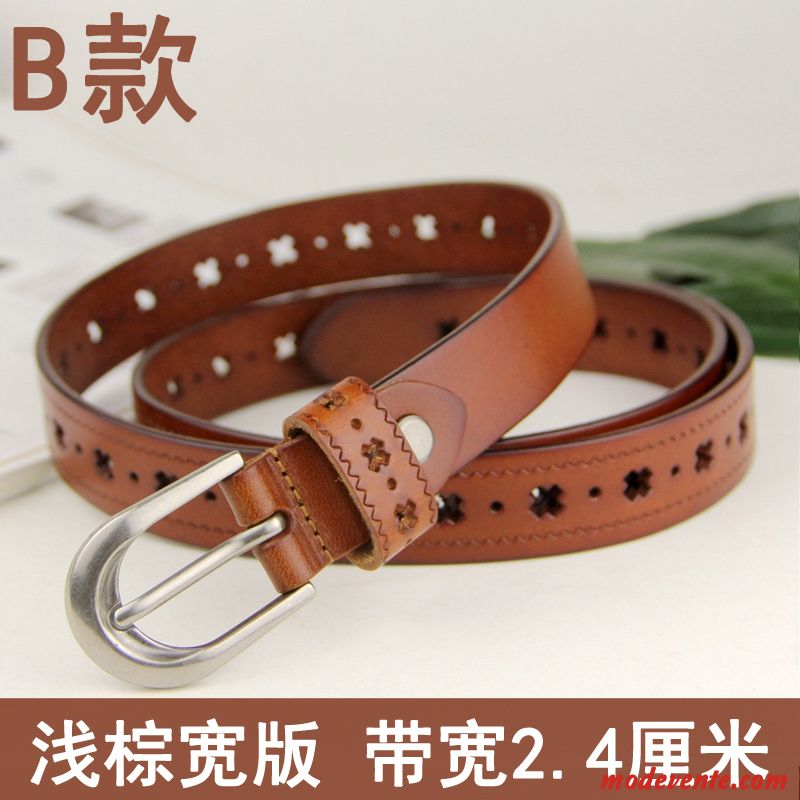 Ceinture Femme Modèles Féminins Bien Loisir All-match Simple Cuir De Vache Brun