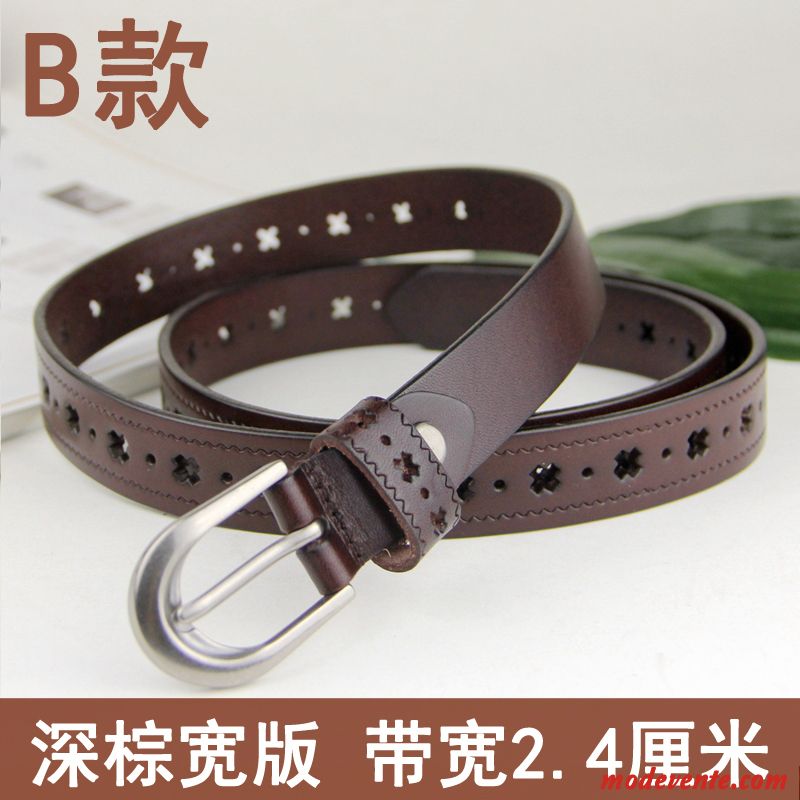 Ceinture Femme Modèles Féminins Bien Loisir All-match Simple Cuir De Vache Brun