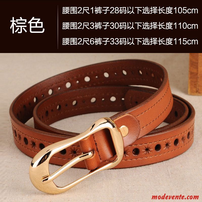 Ceinture Femme Simple All-match Mode Cuir Véritable Tendance Jeans Marron