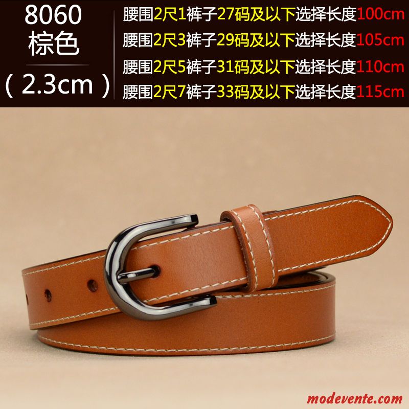 Ceinture Femme Simple All-match Mode Cuir Véritable Tendance Jeans Marron