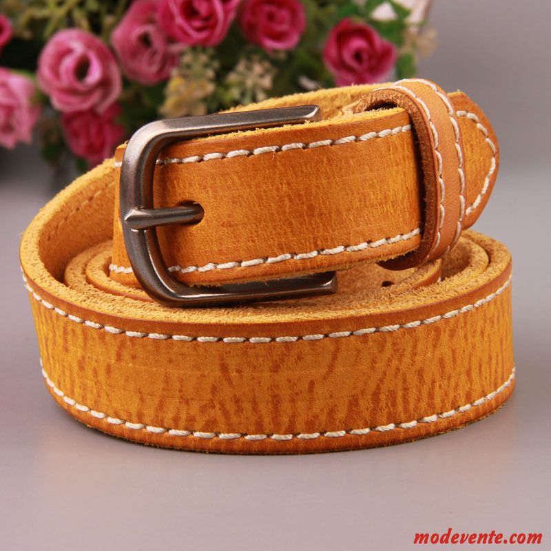 Ceinture Femme Simple Manuel Pure Couche De Tête Boucle Loisir Jaune