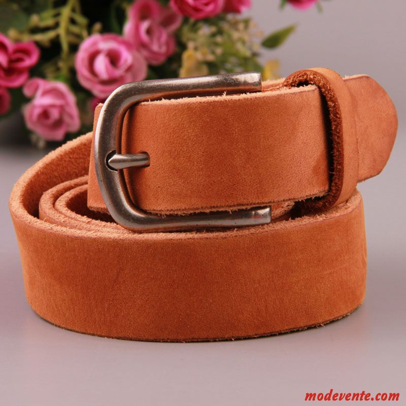 Ceinture Femme Simple Manuel Pure Couche De Tête Boucle Loisir Jaune