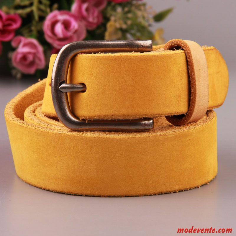 Ceinture Femme Simple Manuel Pure Couche De Tête Boucle Loisir Jaune