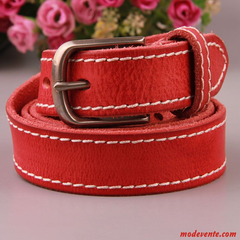 Ceinture Femme Simple Manuel Pure Couche De Tête Boucle Loisir Jaune