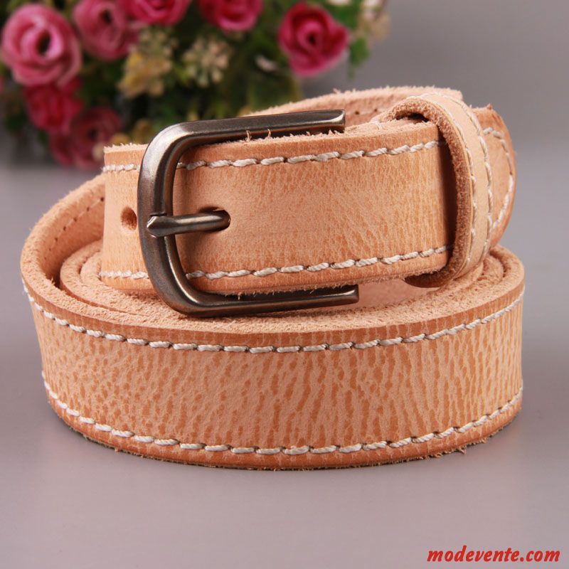 Ceinture Femme Simple Manuel Pure Couche De Tête Boucle Loisir Jaune