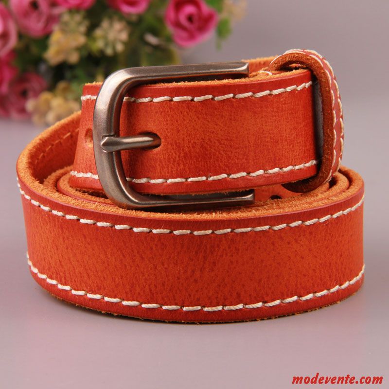 Ceinture Femme Simple Manuel Pure Couche De Tête Boucle Loisir Jaune