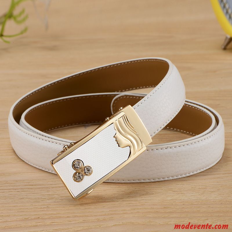 Ceinture Femme Tendance Loisir Personnalité Simple Cuir Véritable Denim Blanc Noir