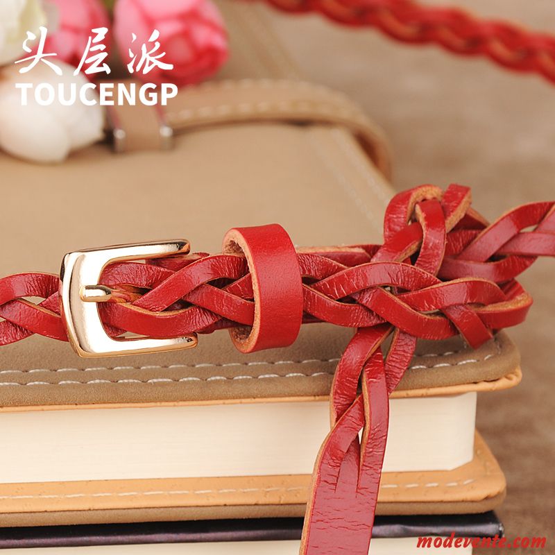 Ceinture Femme Tissage Couche De Tête Décoration All-match Cuir De Vache Tendance Brun