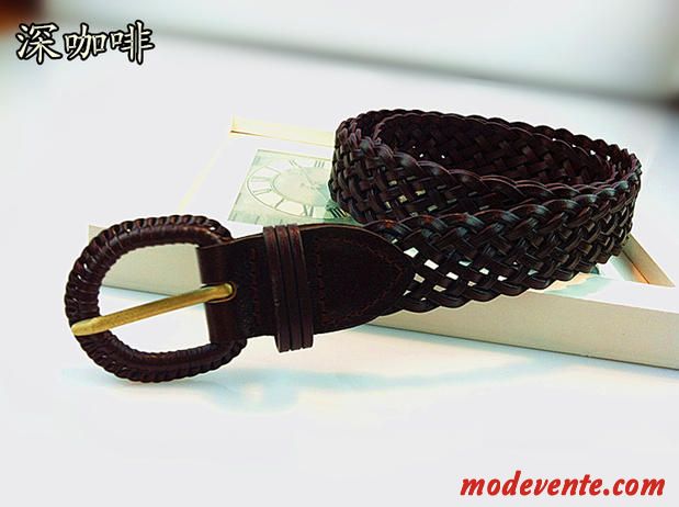 Ceinture Femme Tissage Cuir Véritable All-match Cuir De Vache Bien Décoration Blanc Noir Brun