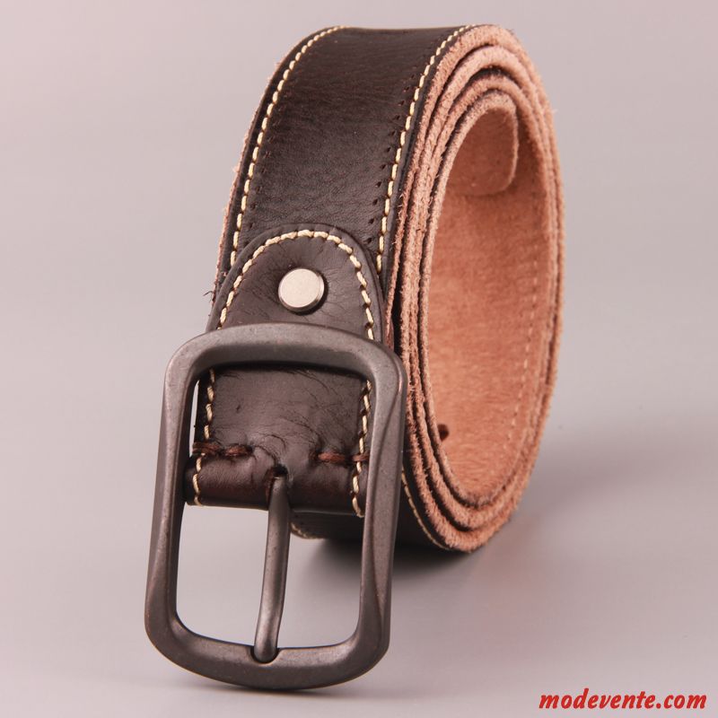 Ceinture Femme Âge Moyen Pure Cuir De Vache Cuir Véritable Loisir Décoration Marron