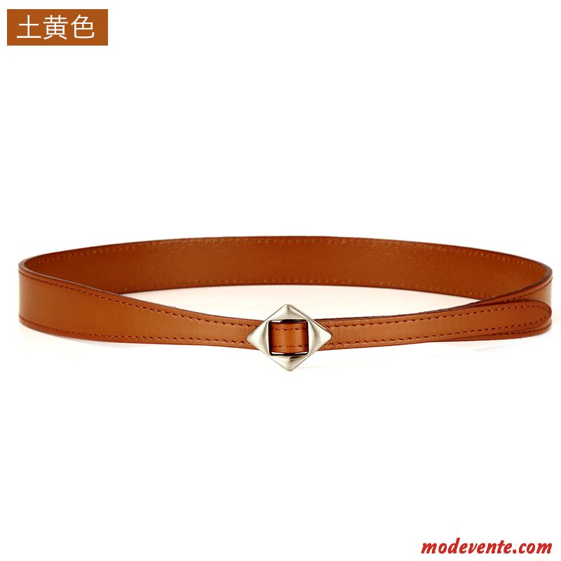 Ceinture Femme Étroit Simple Décoration Couche De Tête Cuir De Vache Cuir Véritable Jaune