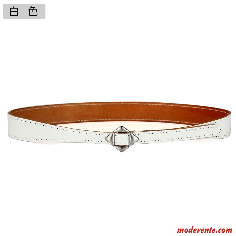 Ceinture Femme Étroit Simple Décoration Couche De Tête Cuir De Vache Cuir Véritable Jaune