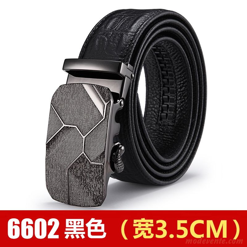 Ceinture Homme All-match Cuir Véritable Couche De Tête Cuir De Vache Entreprise Âge Moyen Noir