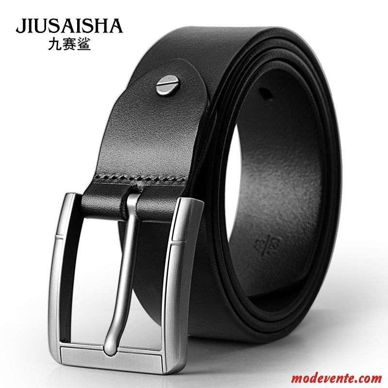 Ceinture Homme All-match Loisir Jeunesse Boucle Âge Moyen Cuir De Vache Noir