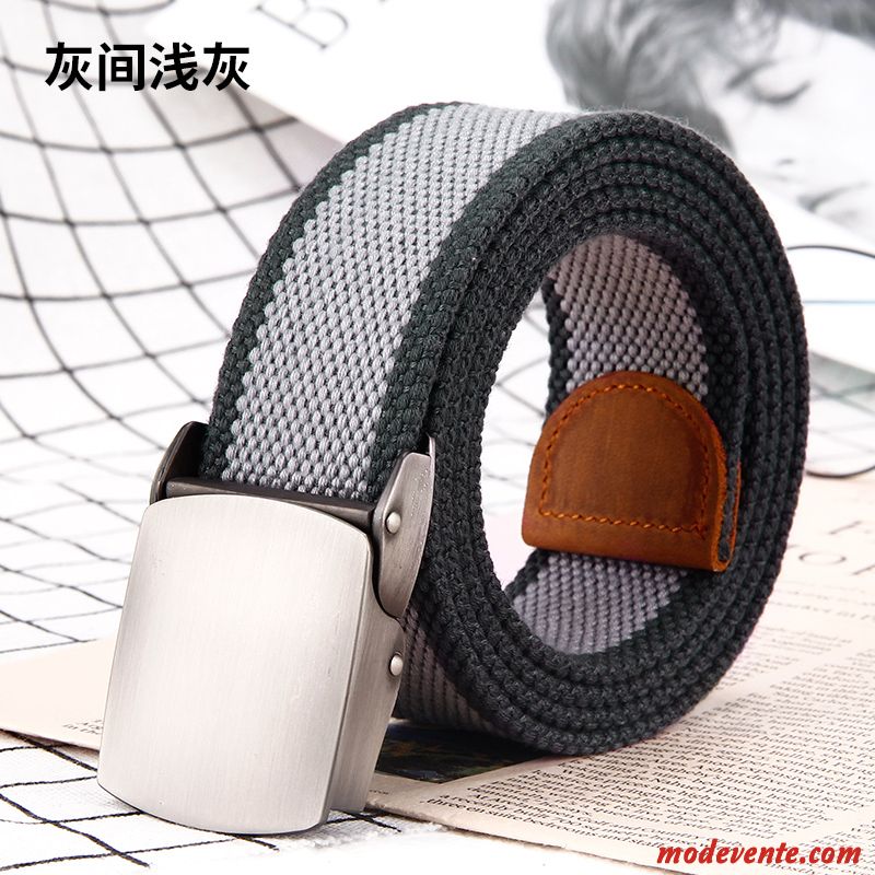 Ceinture Homme Boucle Automatique Loisir Toile Outillage Lisse Jeans Noir