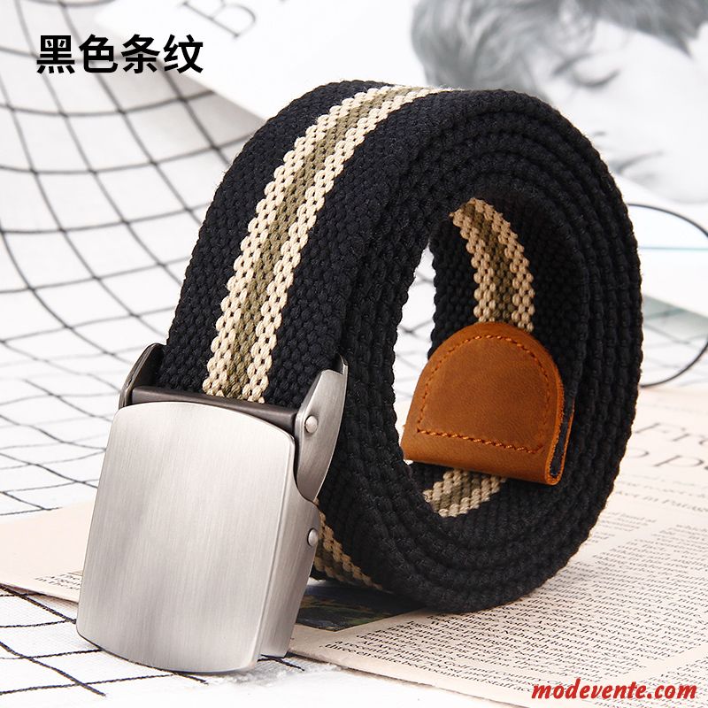 Ceinture Homme Boucle Automatique Loisir Toile Outillage Lisse Jeans Noir